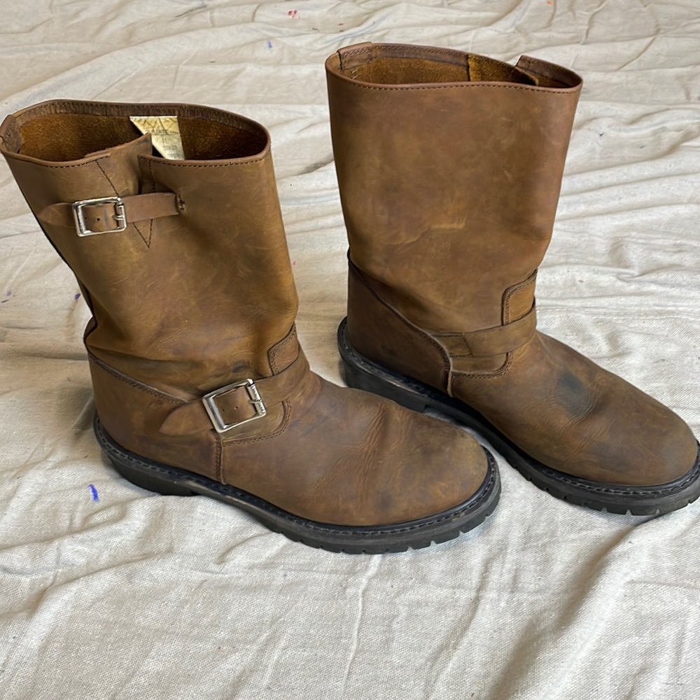 Leather Moto Engineer boots. Lug sole size 11